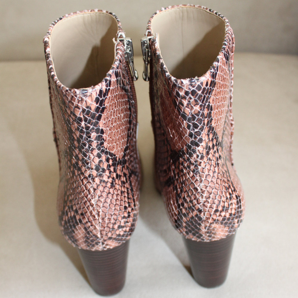 Ann Taylor Snakeskin Animal Print Tan Brown Ankle Boots Booties Heels - Picture 7 of 8